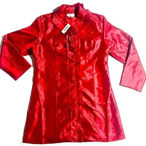 Vintage Elegant Red Women's Shiny Trench coat dress coat